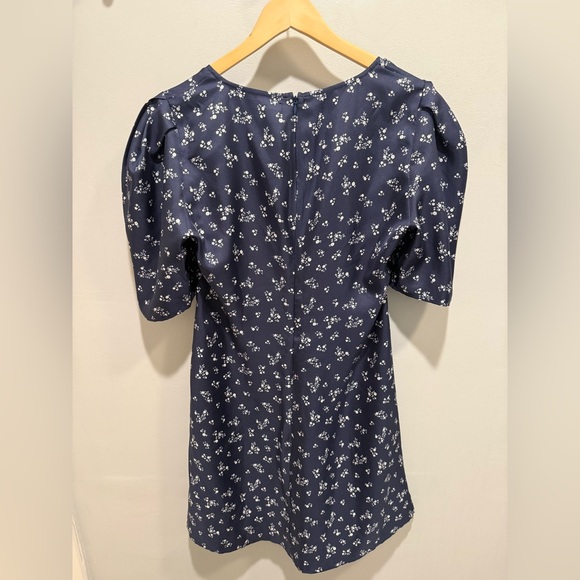 Ciao Lucia Tatiana Silk Mini Dress L Navy Floral Ruched Puff Sleeve Made in LA - Picture 4 of 8